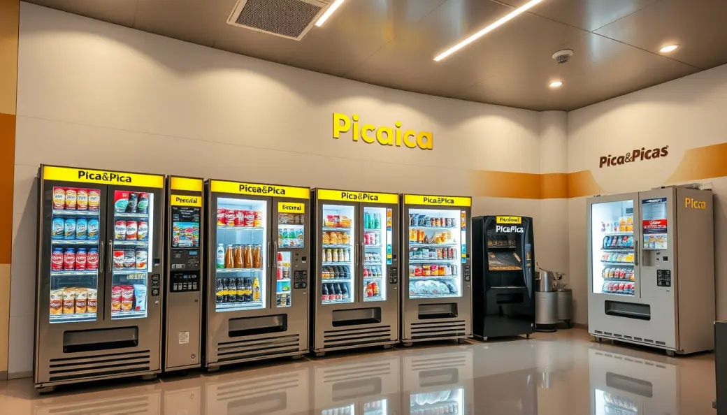 Batería frontal de máquinas expendedoras blindadas multiproducto con cristal securizado, iluminación LED interior continua y pantalla táctil.