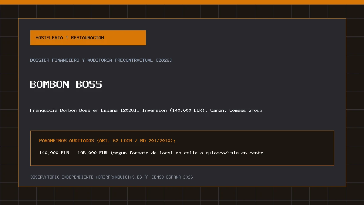 Franquicia Bombón Boss en España [2026]: Inversión (140.000 €), Canon, Comess Group y Rentabilidad
