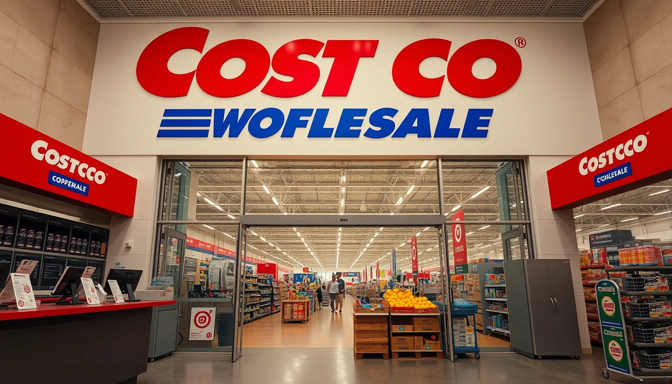 Pasillos interiores de hipermercado Costco en España con estanterías de paletización y productos XXL