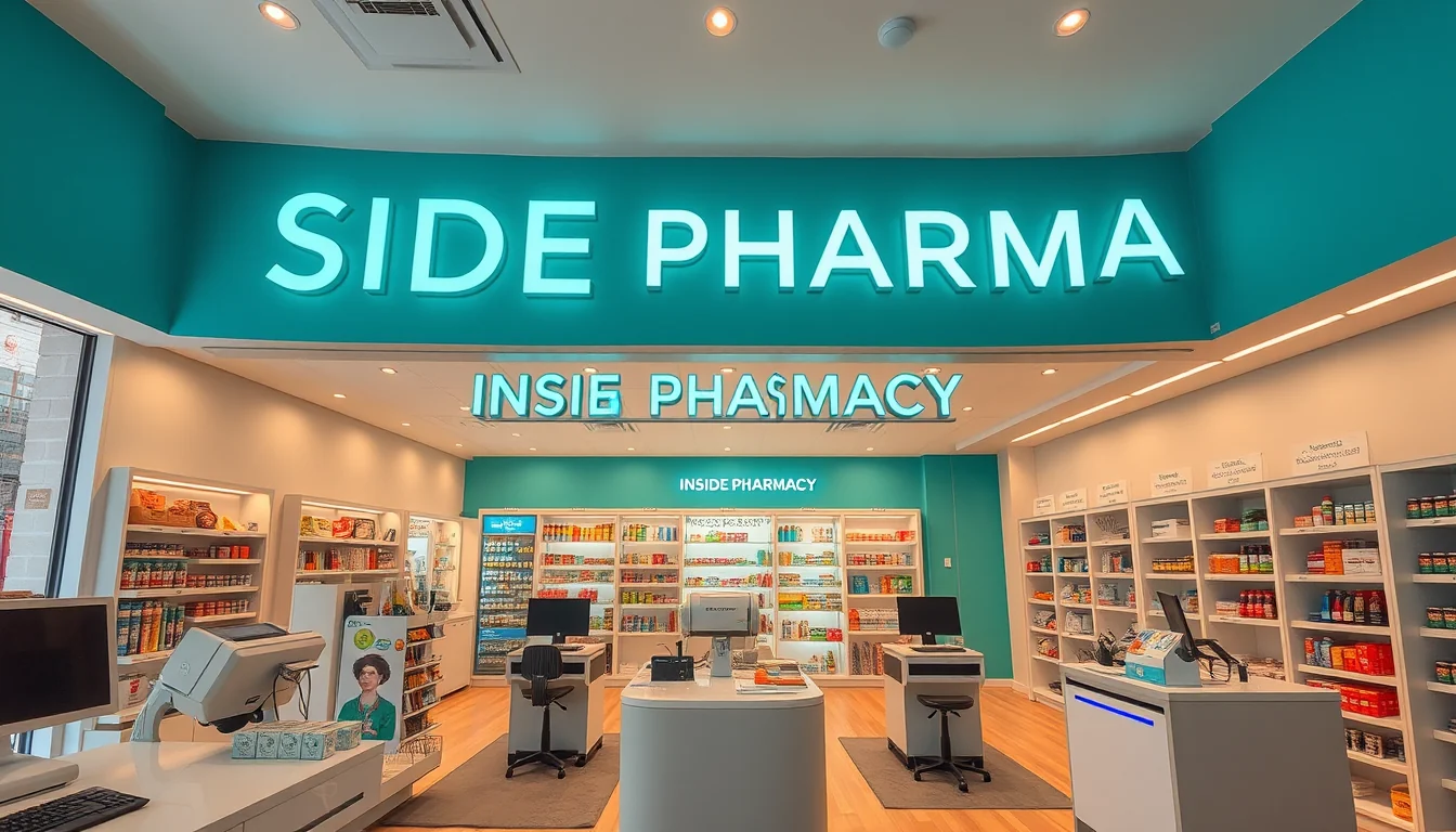Interior de farmacia diseñada por Inside Pharmacy con mobiliario retroiluminado y robotización