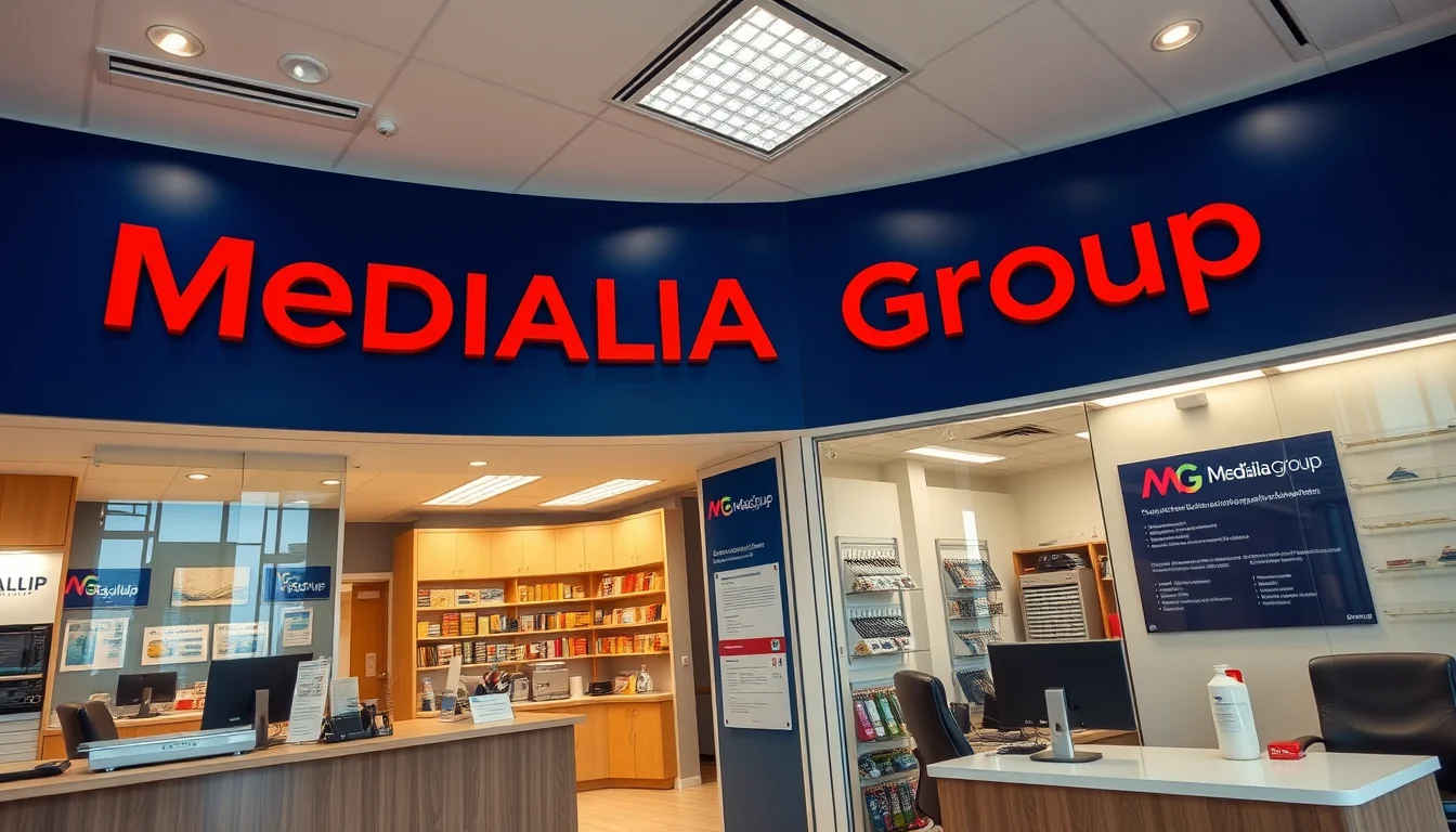 Interior de despacho de Medialia Group con asesor analizando seguros de empresas y particulares