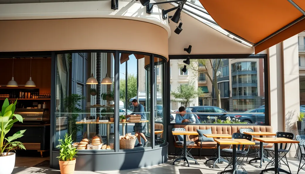 Exterior con terraza de una franquicia de cafetería, coffee shop y brunch en España
